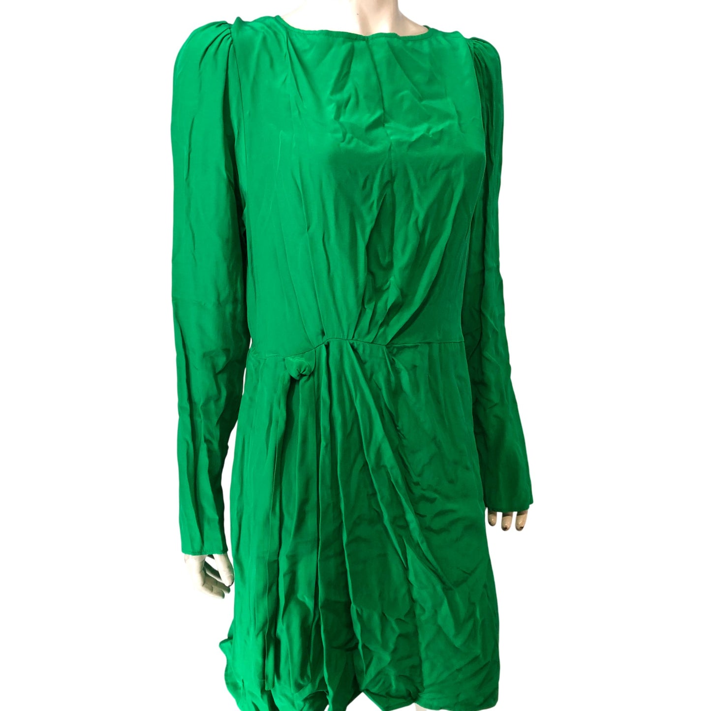 River Island Green Viscose Dress UK16 Women's Long Sleeve Pleated Design