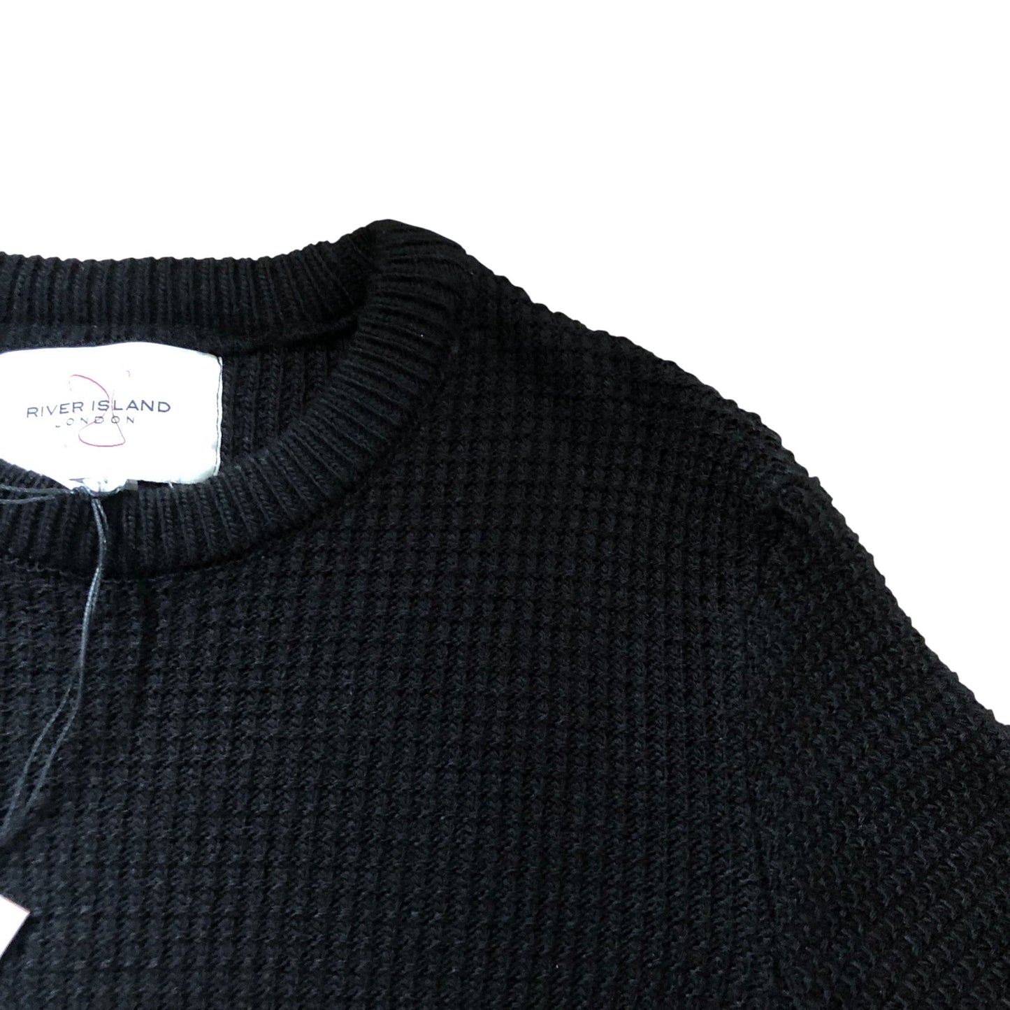 River Island Men's Black Waffle Knit Jumper Size S