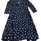 Floral Print Dress UK Size 8 Women's 3/4 Sleeve Navy Viscose Blend