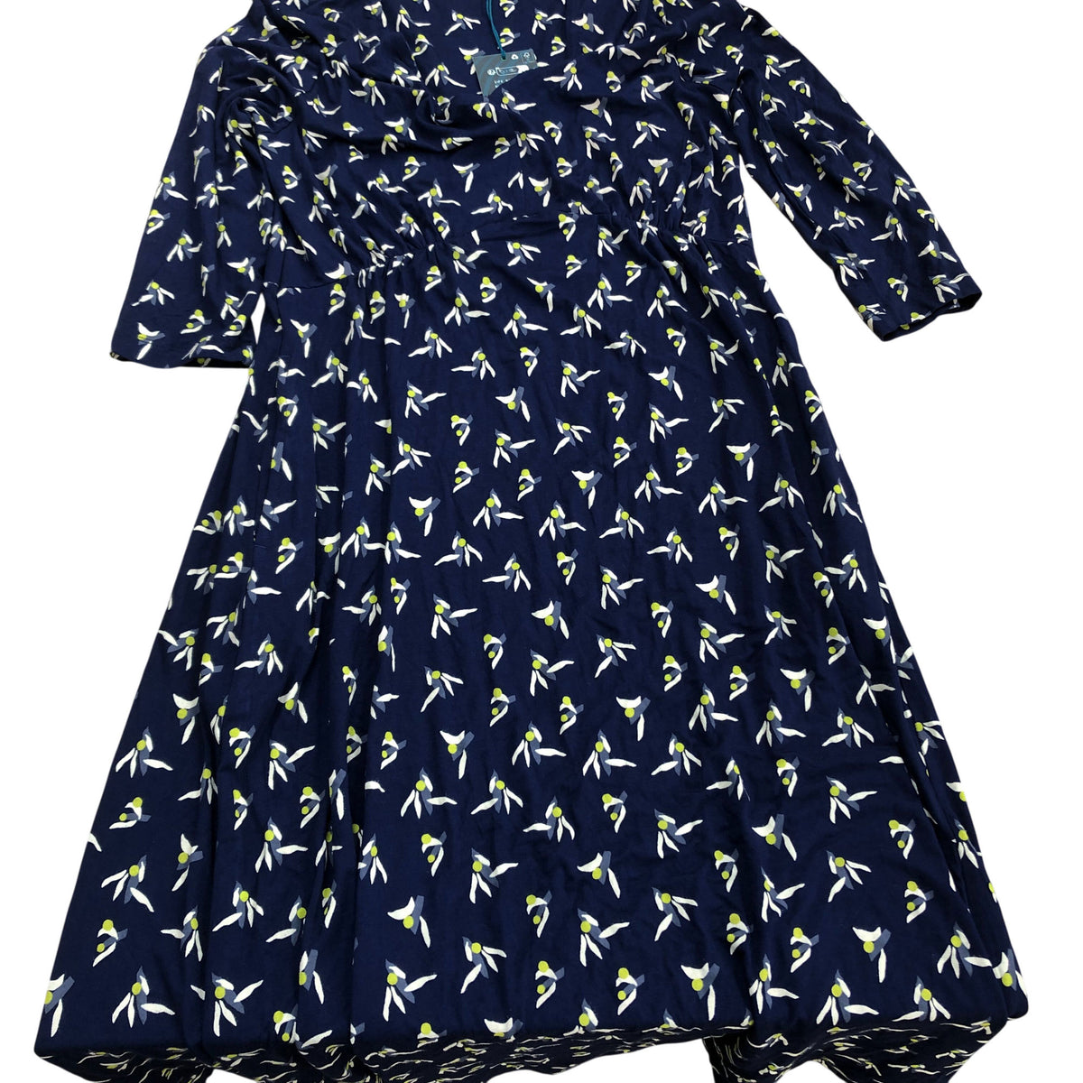 Floral Print Dress UK Size 8 Women's 3/4 Sleeve Navy Viscose Blend