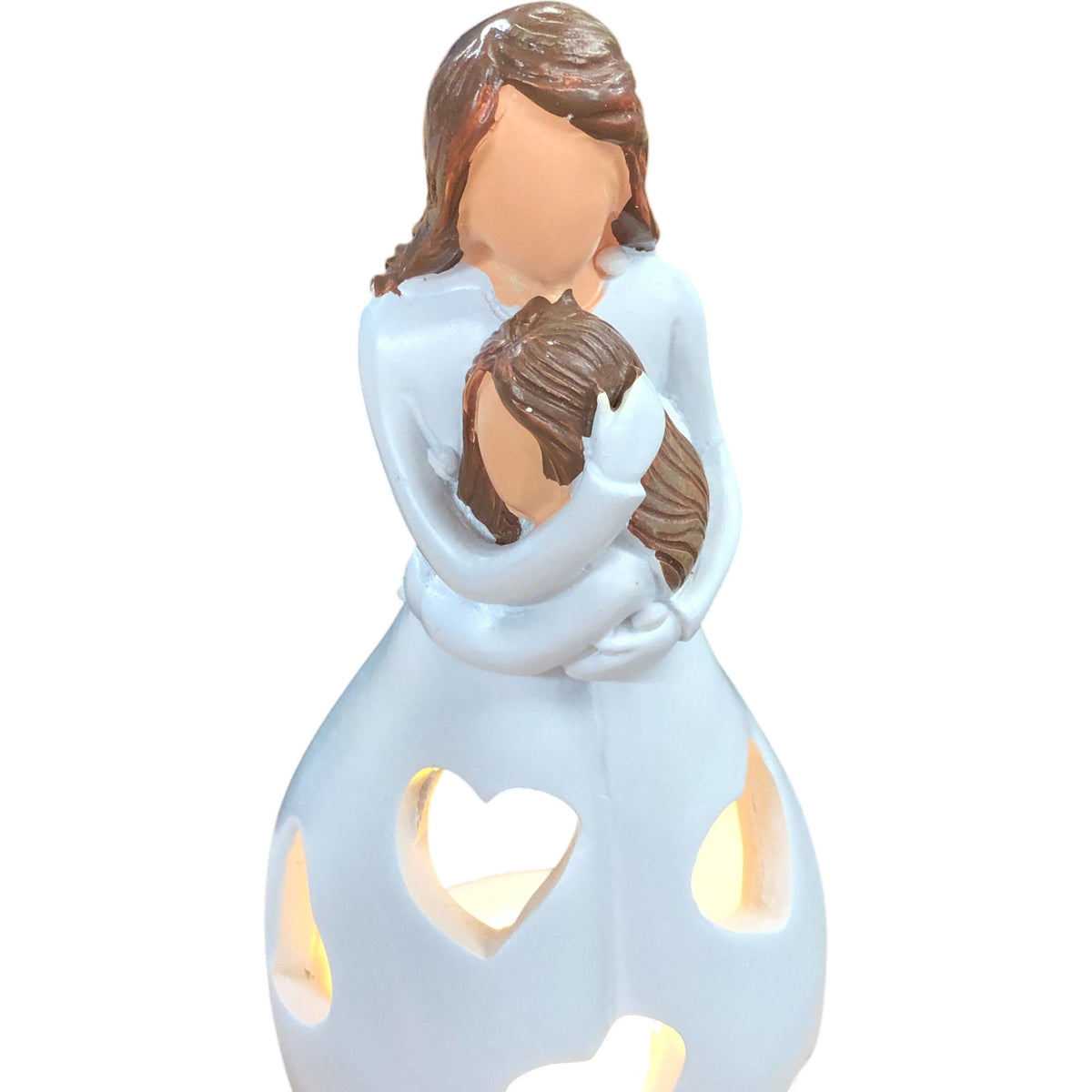 Mother and Child Ceramic Figurine White Heart Cutouts Candle Holder