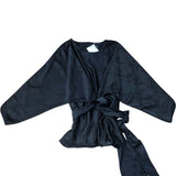 River Island Black Floral Kimono Wrap Top With Tassels Size 10