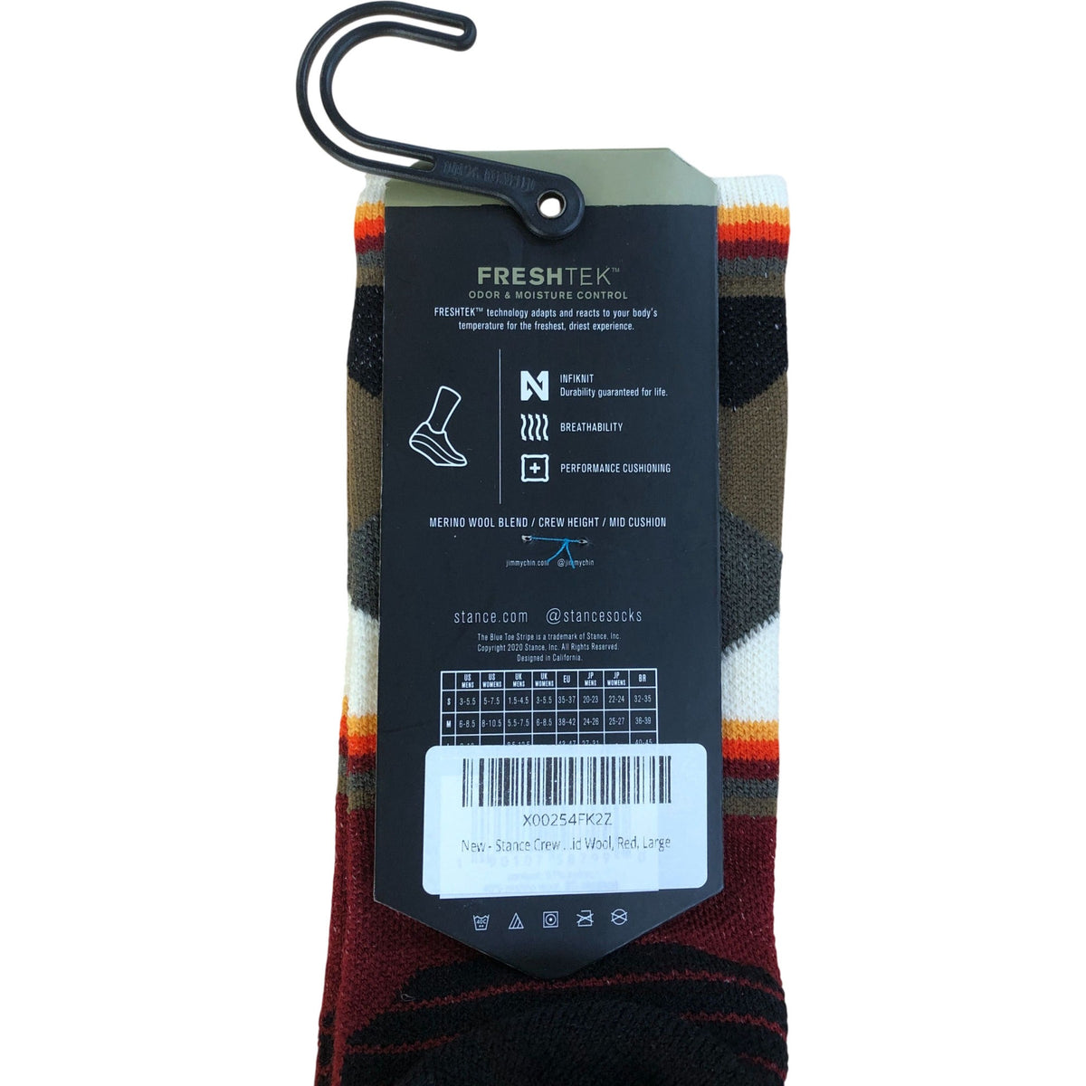 Stance Jimmy Chin Merino Wool Crew Hiking Socks FreshTek Red Black