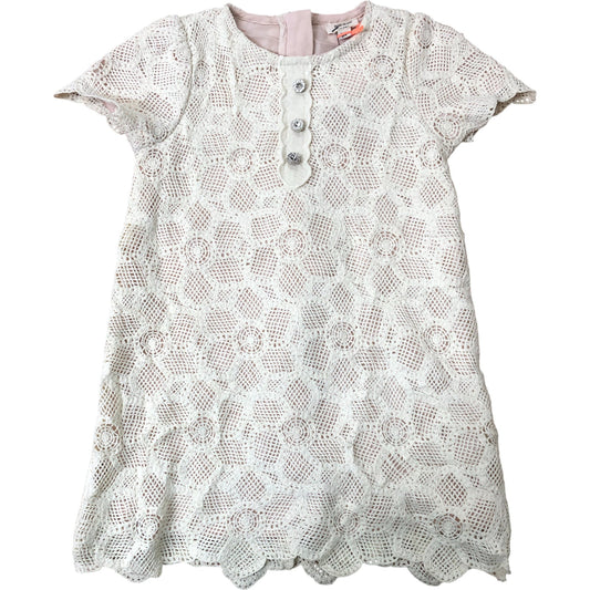 River Island Girls Crochet Dress 2-3 Years Cream Floral Scalloped Hem Buttons