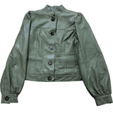 Green Leather Puff Sleeve Jacket Size S