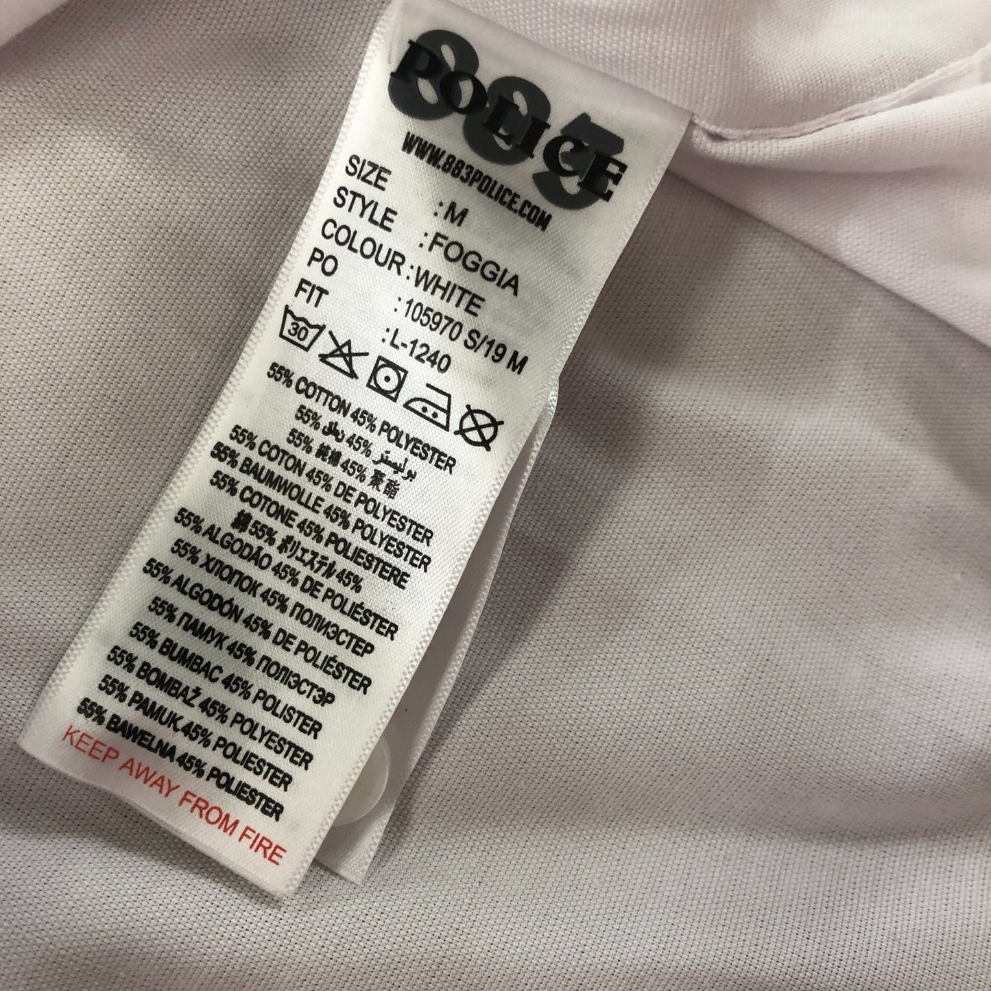 883 Police Foggia Shirt M Men's White Short Sleeve Button Down Cotton