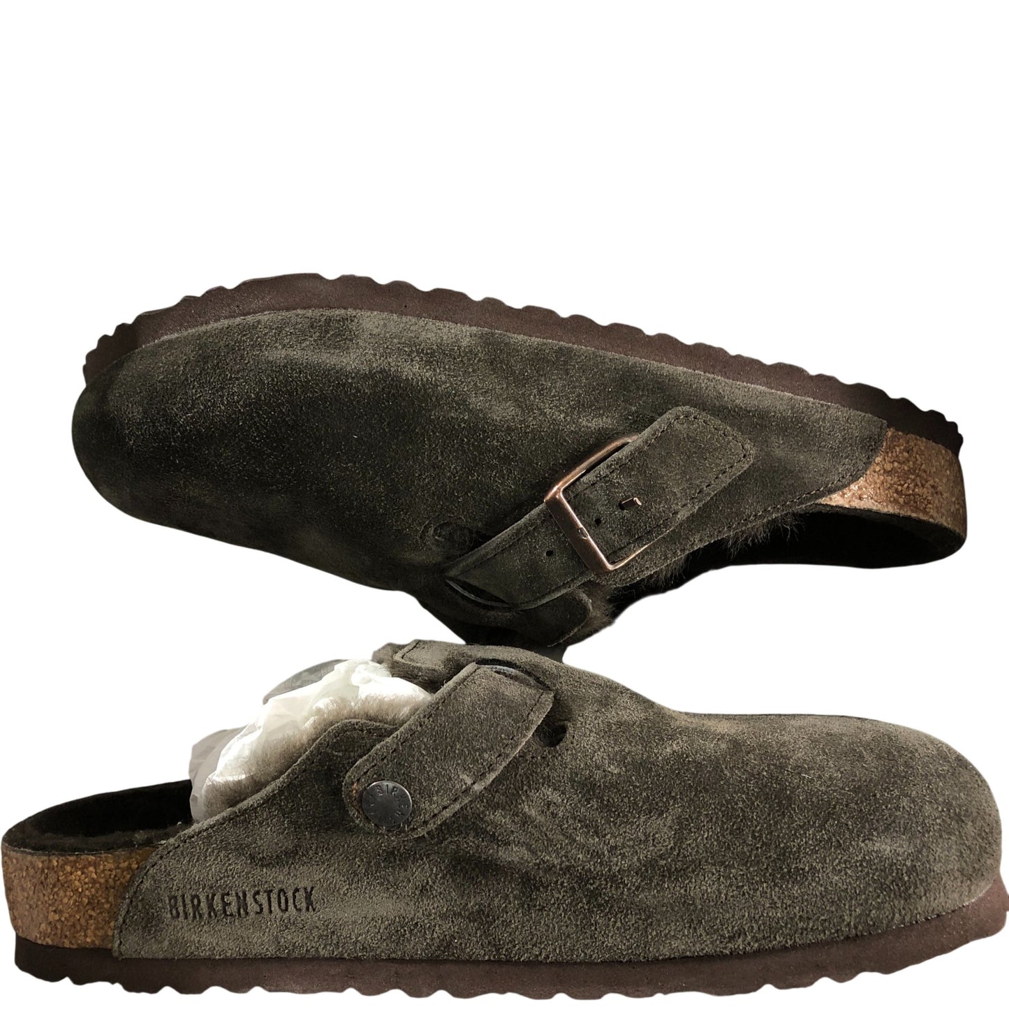 Birkenstock Boston VL Shearling UK7.5 Women's Suede Open Back Slippers Grey