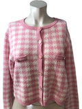 River Island Radical Romance Cardigan UK8 Women's Pink Check Knit Sweater