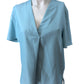 River Island Women's V Neck Blouse Size 10 Aqua Short Sleeve Polyester Top
