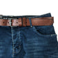 Crosshatch Farrowed 40S Men's Denim Jeans With Brown Leather Belt Dark Wash