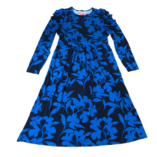 Boden Long Sleeve Floral Dress Women's Blue Patterned Jersey Midi Size 14