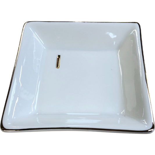 Jewellery Storage Trinket Dish Square White Gold Letter 'I'