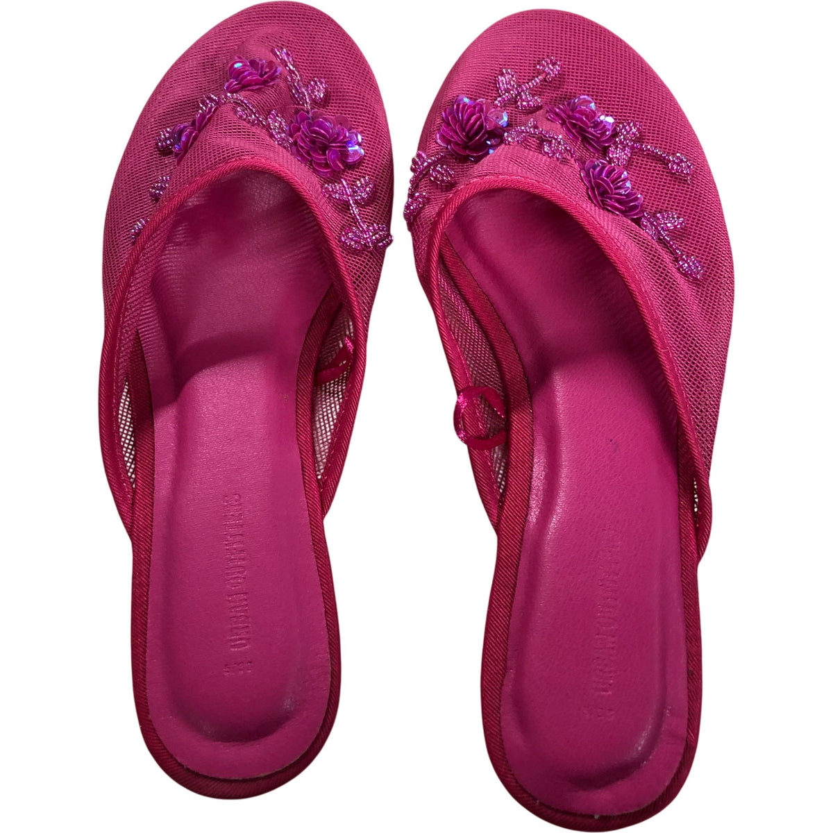 Floral Embellished Slip On Mules Women's Pink Mesh Summer Shoes