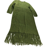 Branded Khaki Green Knitted Fringed Midi Dress - Size 12-14