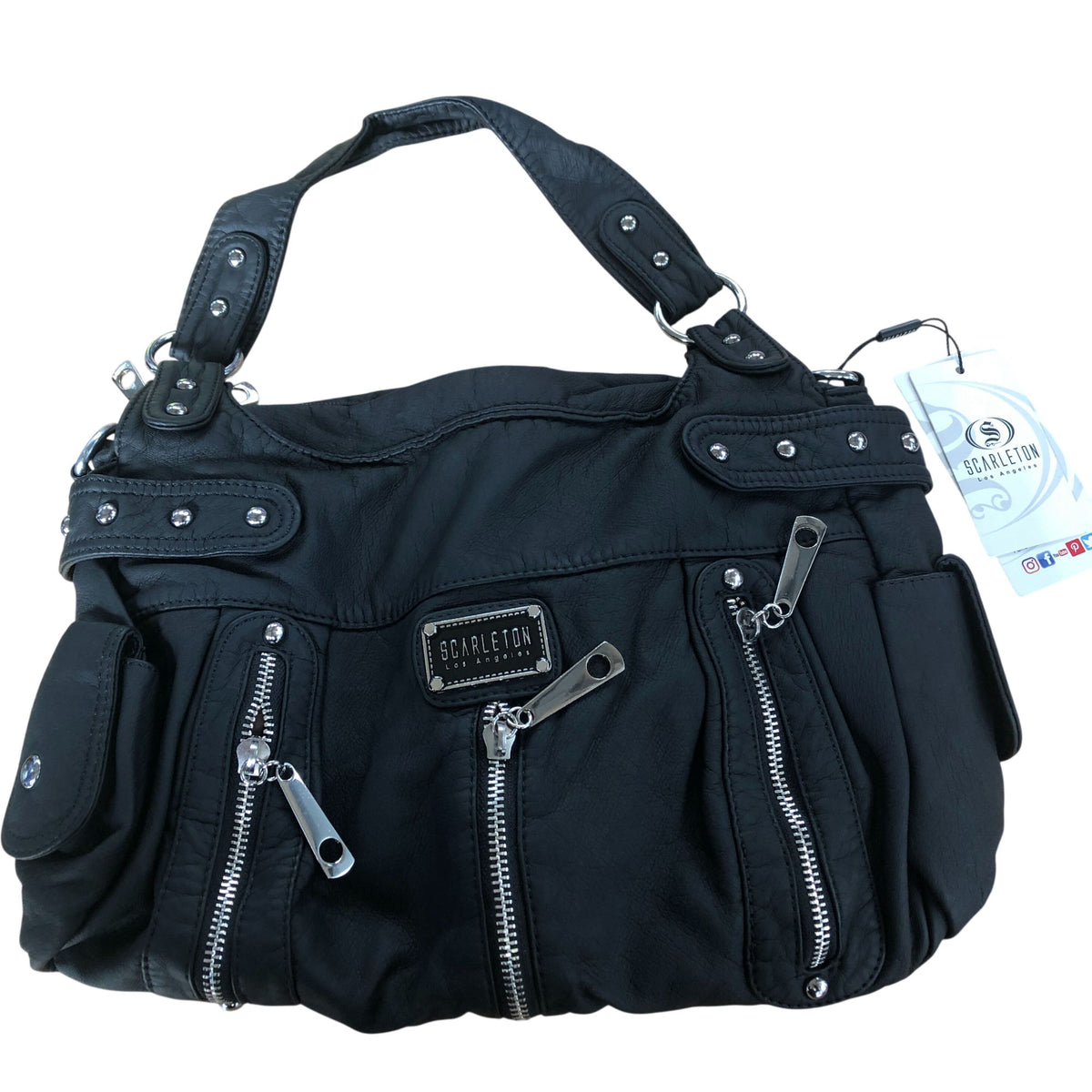 Scarleton Black Handbag Women's Soft Faux Leather Multiple Zipper Pockets