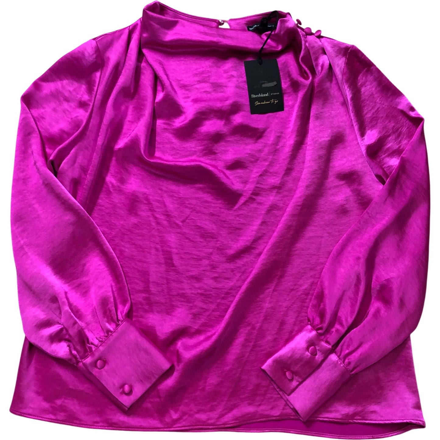 River Island Cowl Neck Women's Satin Pink Long Sleeve Blouse Size 10