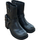 Chunky Heeled Ankle Boots UK4 Women's Black Faux Leather Zipper Detail