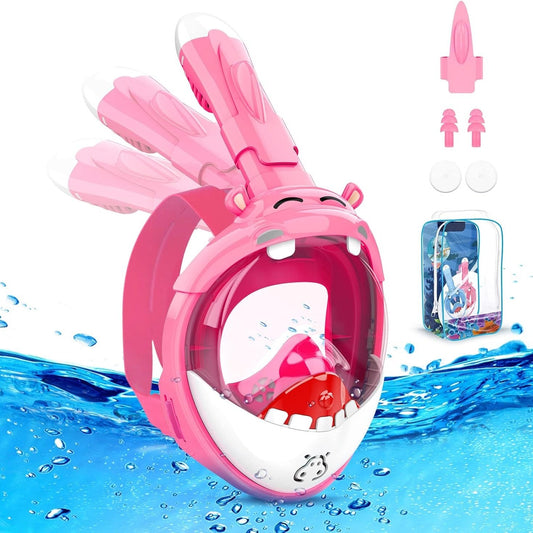 Pink Hippo Full Face Snorkel Mask KF4 Kids Swimming Diving Set Age 4-14 Years