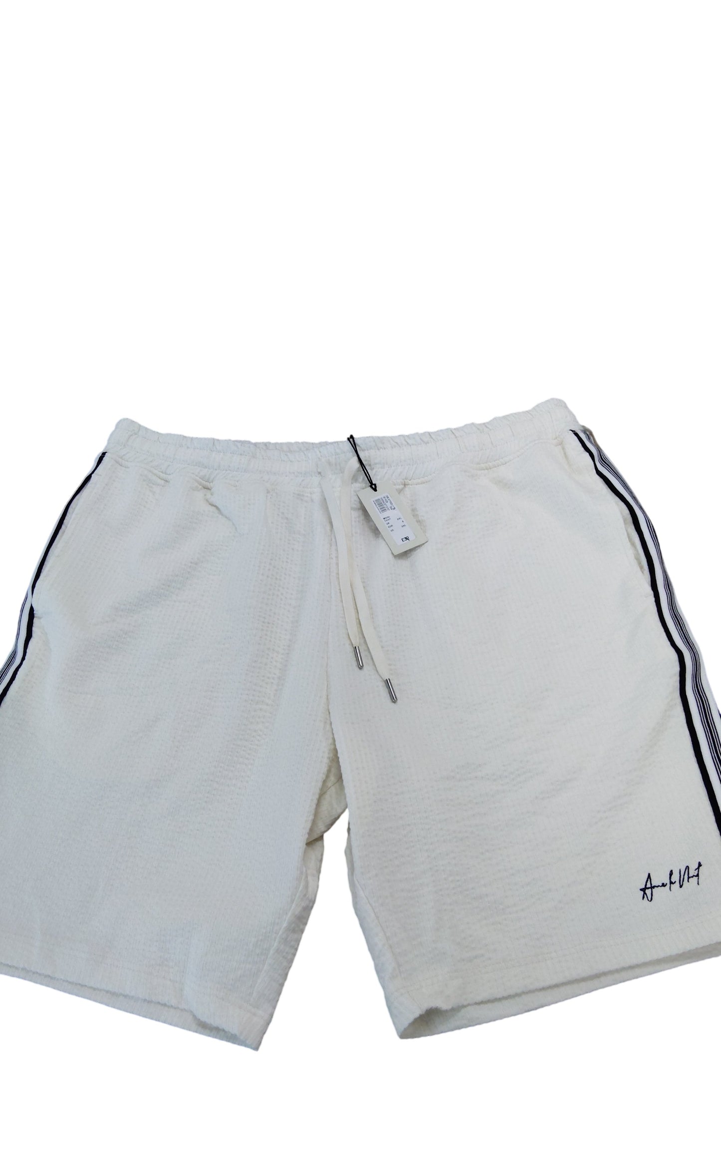 River Island Sports Shorts XXL Men’s White Textured Swimwear With Black Stripes