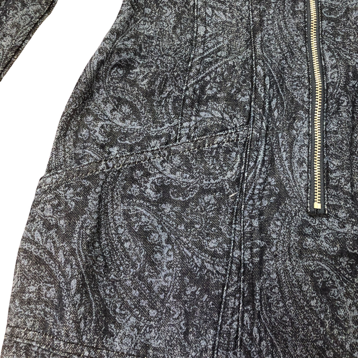 Indigo Paisley Print Denim Midi Dress With Front Zip