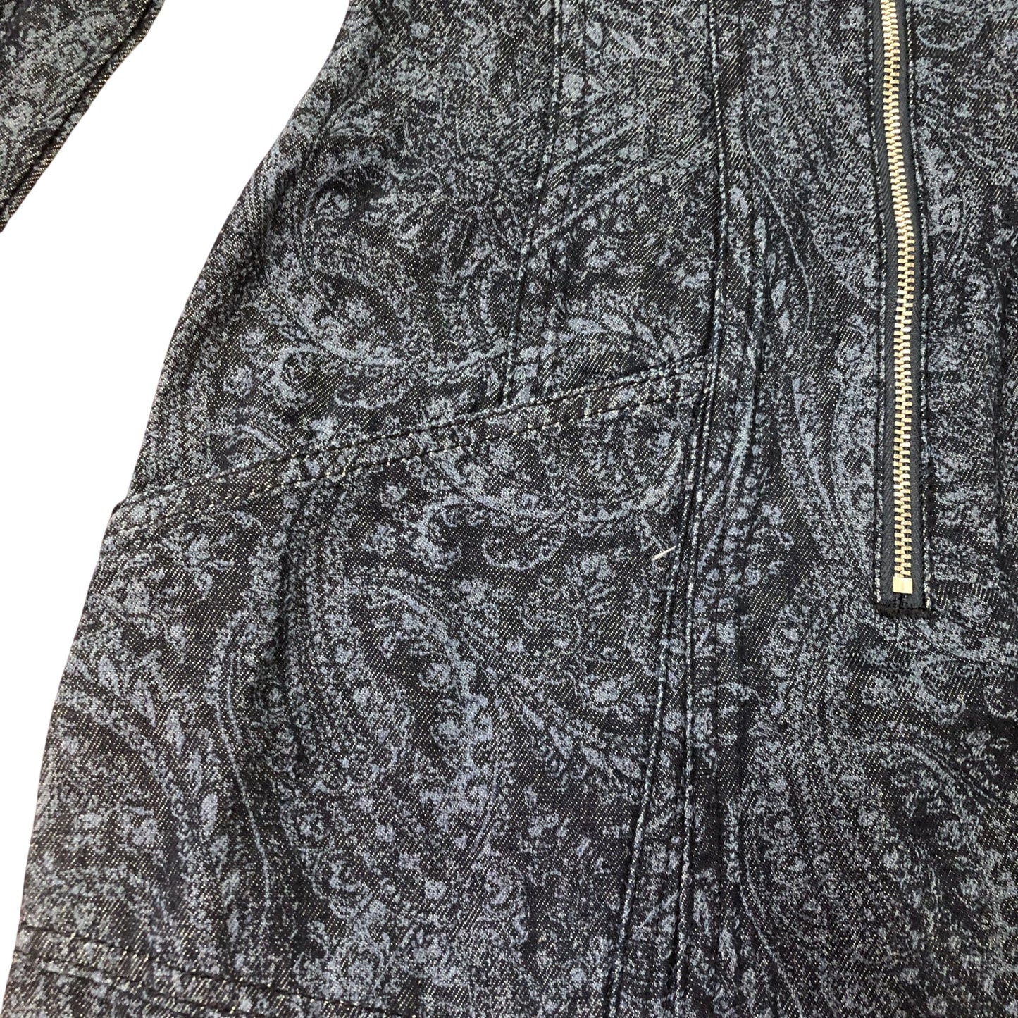 Indigo Paisley Print Denim Midi Dress With Front Zip Size 12