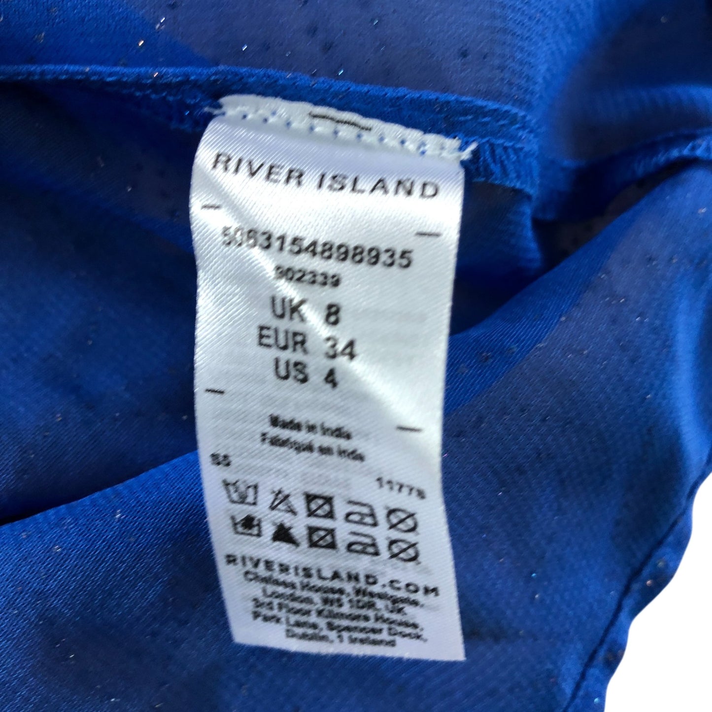 River Island Women's Blue Dress UK8 Ruffle Detail Long Sleeve Party Dress