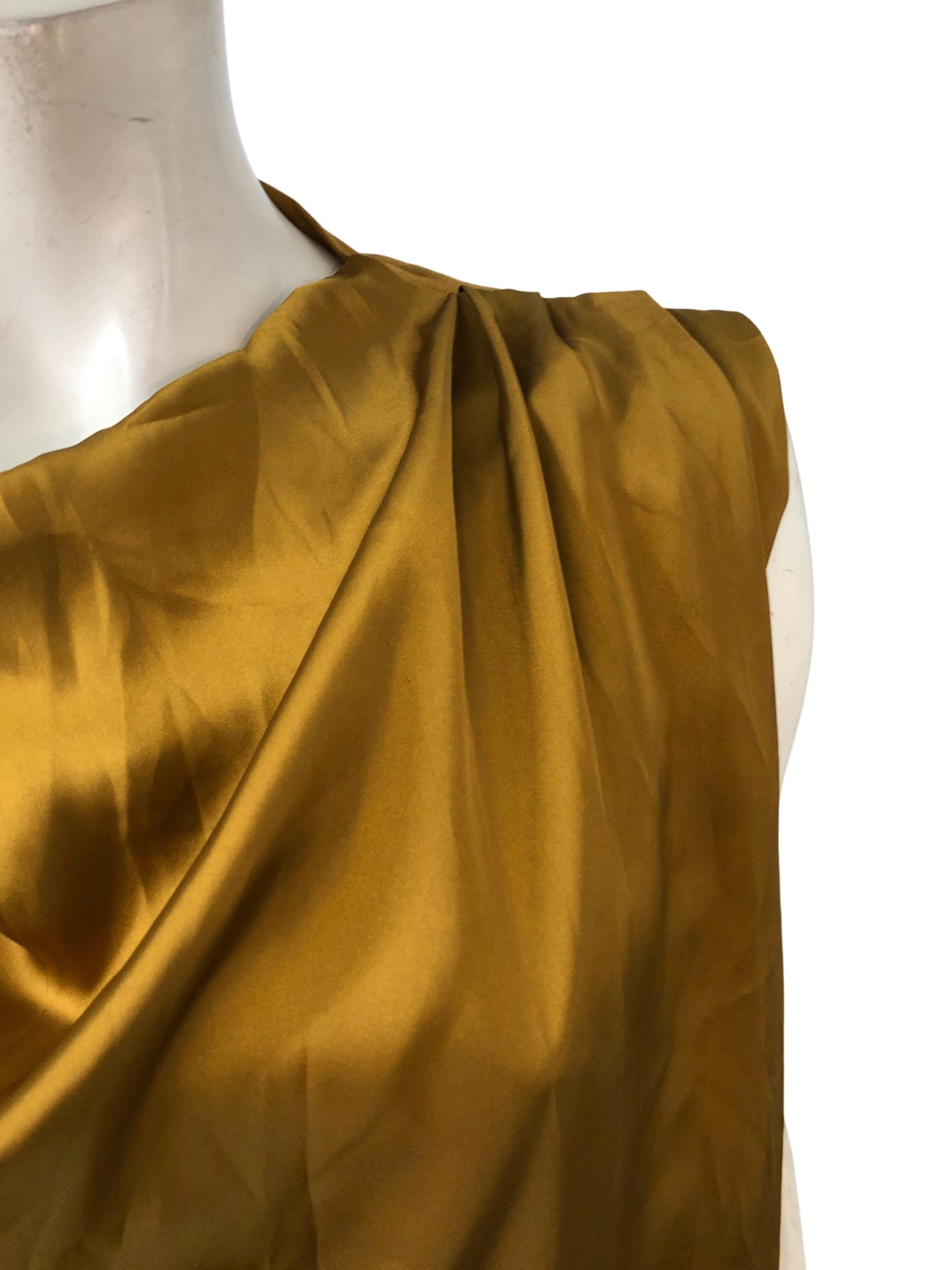 River Island Women's Draped Top UK S Mustard Satin Textured Sleeveless Blouse