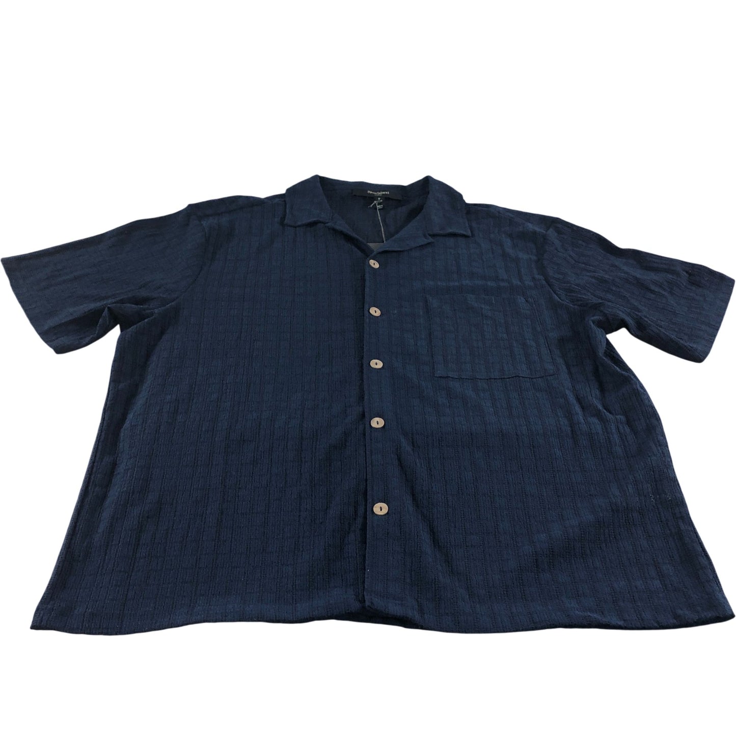 River Island Casual Shirt Men's Short Sleeve Navy Textured Cotton Blend Medium