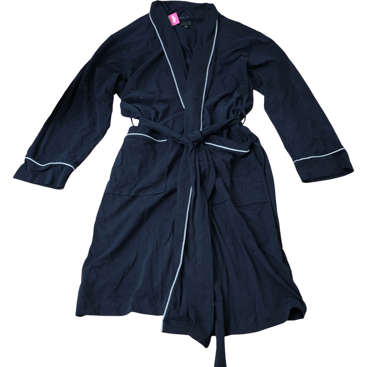 Short Navy Cotton Blend Robe with Contrast Trim Lounge Wear Size L