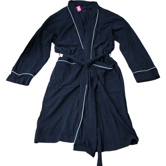 Short Navy Cotton Blend Robe with Contrast Trim Lounge Wear Size L