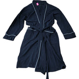 Short Navy Cotton Blend Robe with Contrast Trim Lounge Wear Size L