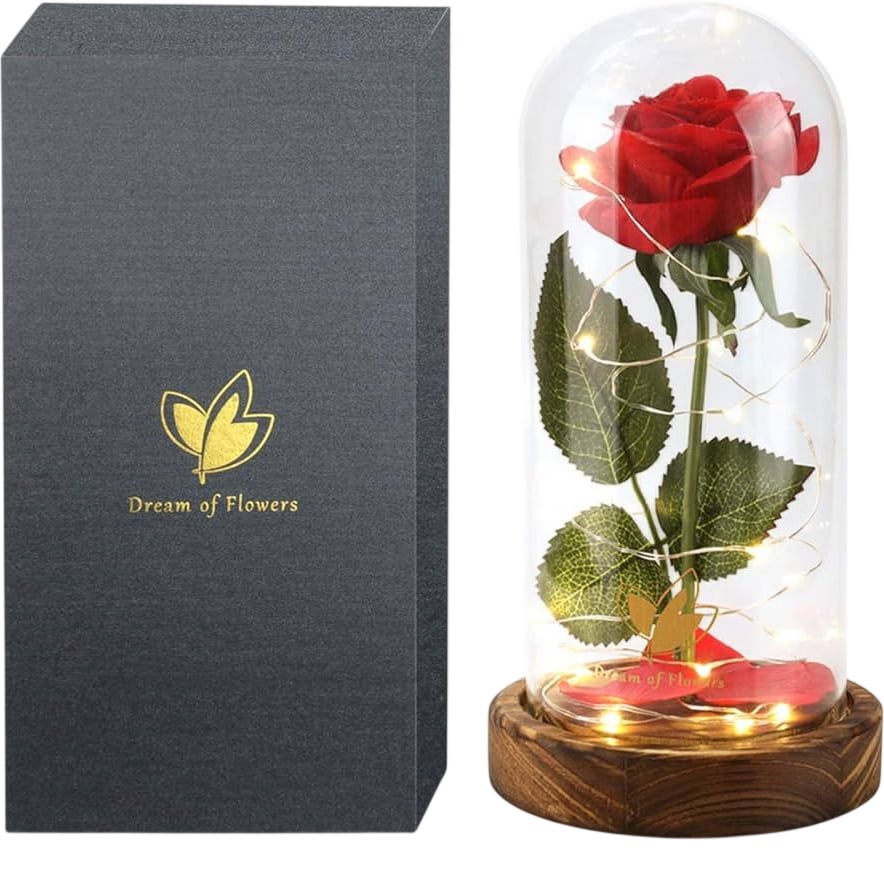 Dream of Flowers Preserved Red Eternal Rose Glass Dome Gift Decorative Item