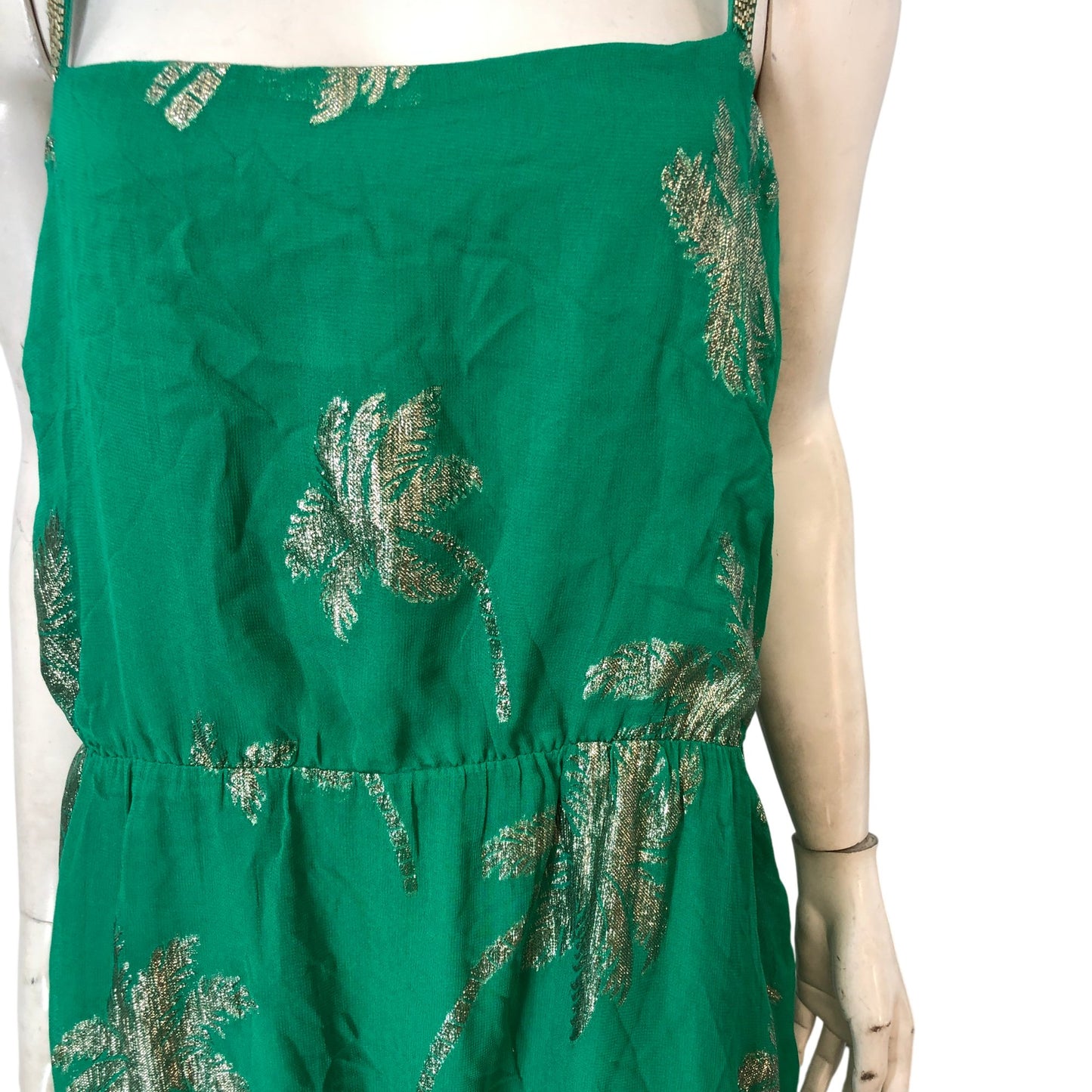 Love And Roses Maxi Dress UK18 Women's Green Palm Print With Beaded Straps