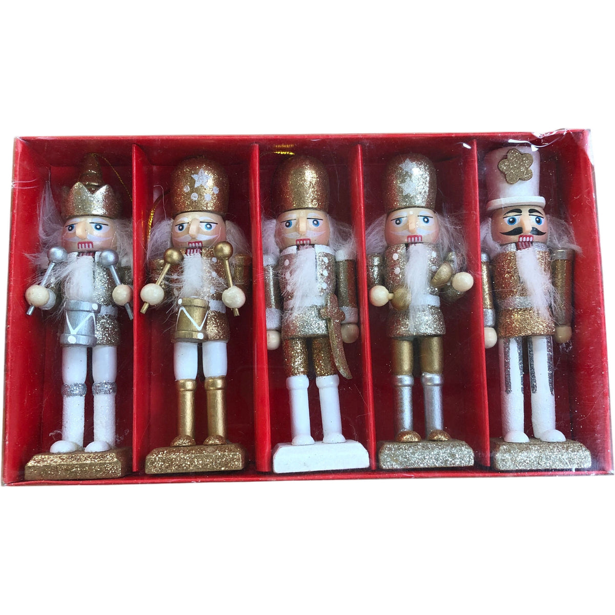 Set Of 5 Decorative Nutcracker Dolls Wooden Christmas Collectible Figures