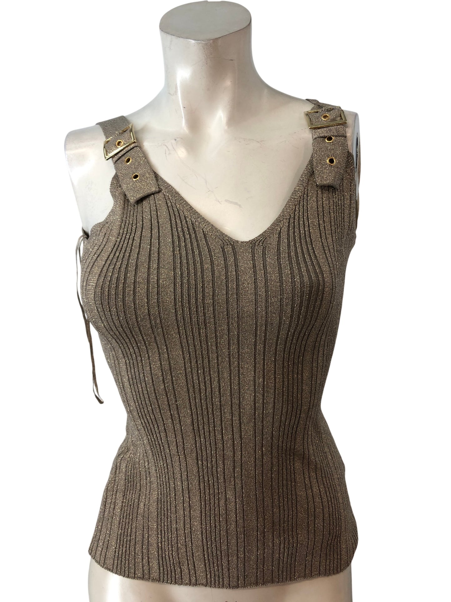 River Island Bronze Zibar Tank Top XS Women's Strappy Ribbed Design