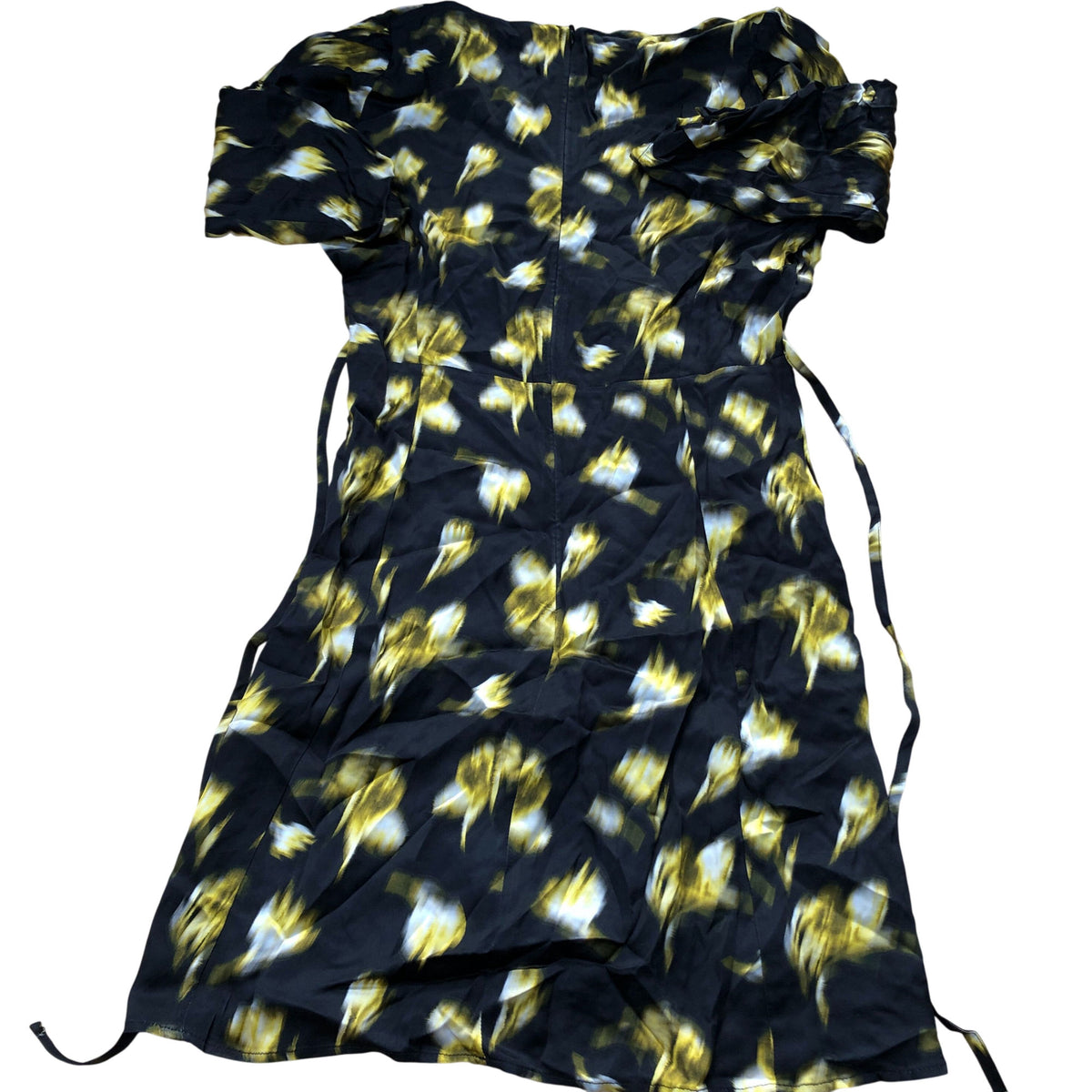 Bauken Floral Print Dress UK Size 10 Women's V Neck Black Yellow Short Sleeve