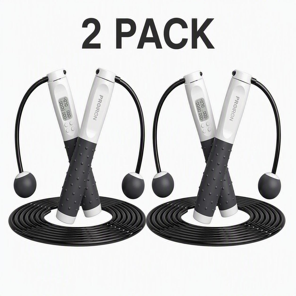 PROIRON Digital Skipping Rope with Counter Adjustable Fitness Gear Grey - 2 PACK