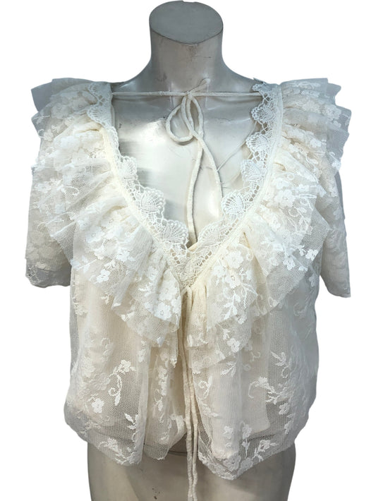 River Island Cream Lace Frill Blouse Size UK 6 Women's Ruffle Top