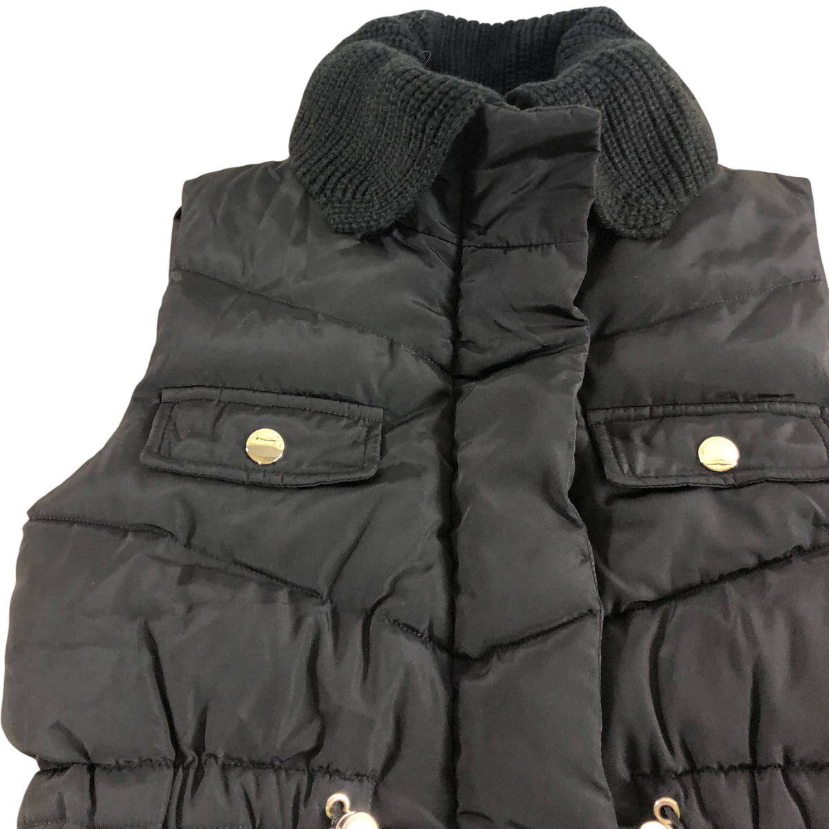 River Island Girls Black Padded Vest 7-8 Years Zip Closure With Pockets