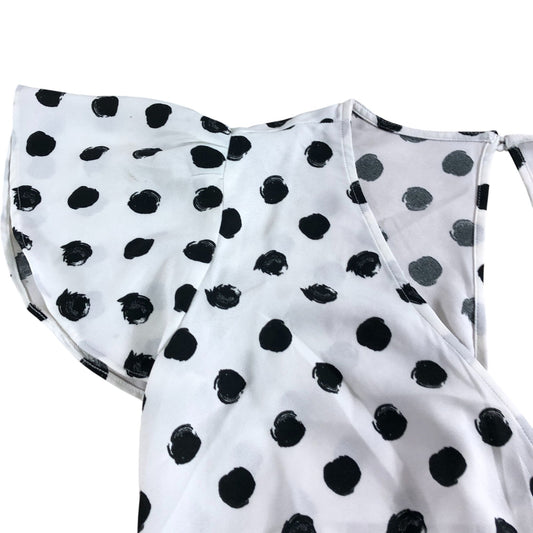 Dancing Leopard Polka Dot Bodysuit UK6 Women's White Black Flared Sleeve V Neck