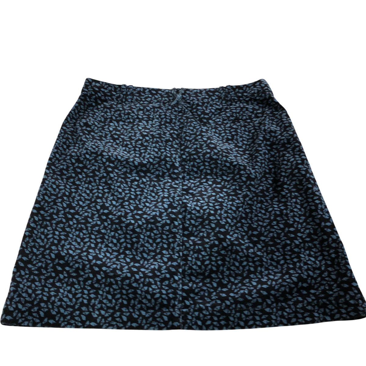 Black Printed Skirt UK14 Women's Cotton Blend A Line Blue Patterned