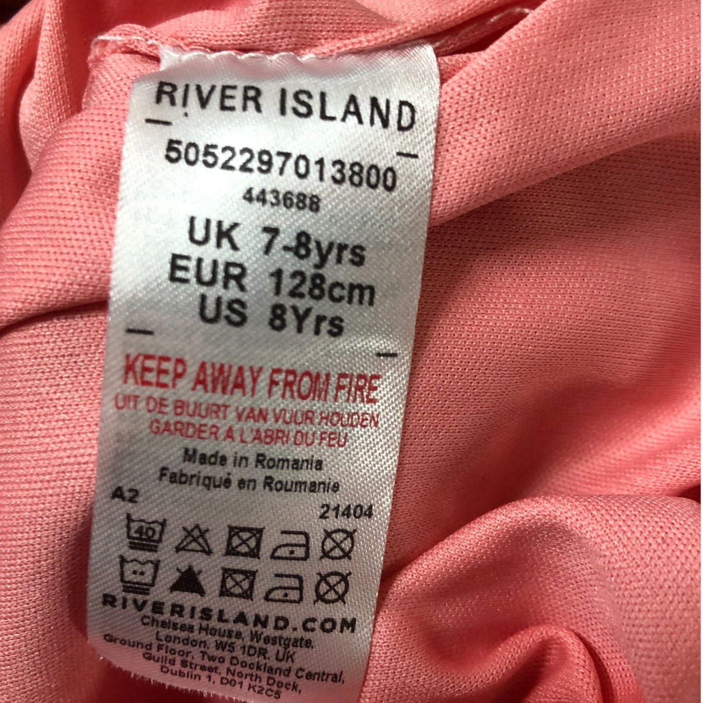 River Island Girls Pink Cherry Print Blouse UK 7-8 Years Puff Sleeves