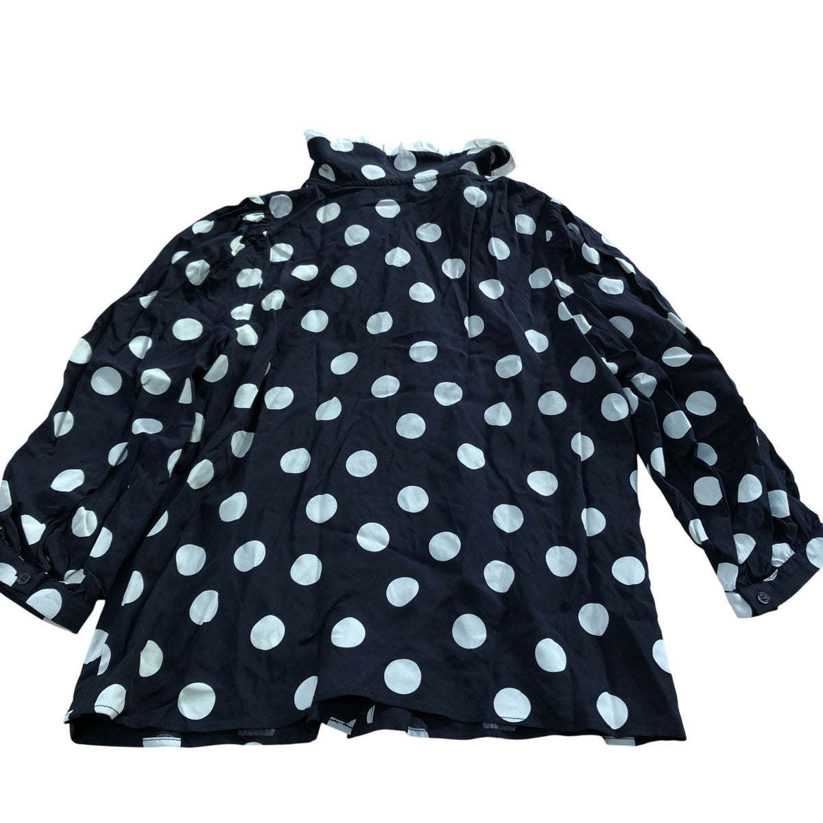 Baukjen Polka Dot Blouse Size 10 Women's Black White Ruffled Collar Chic