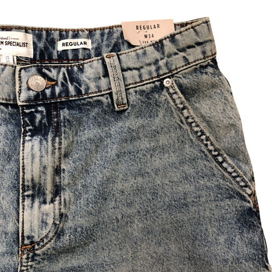 River Island Denim Specialist Cargo Shorts W32 Men's Blue Distressed Design