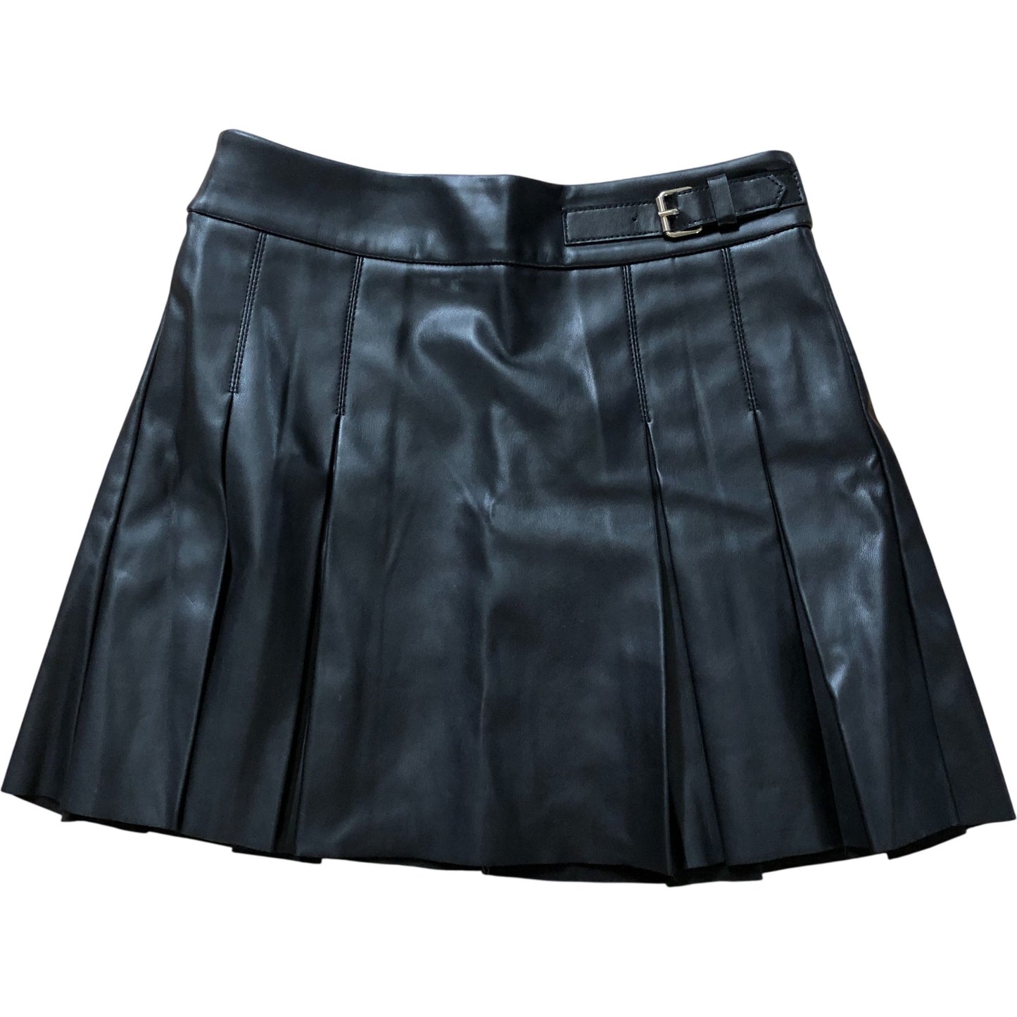 River Island Girls Pleated Skirt 9-10 Years Black Faux Leather Zip Detail