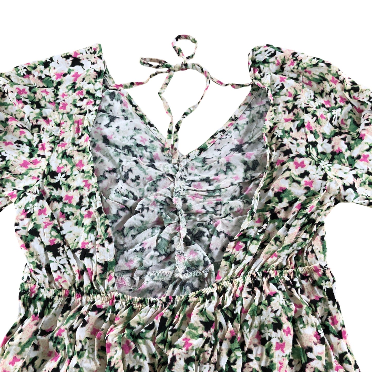 River Island Floral Dress UK10 Women's Long Sleeve V Neck Summer Style