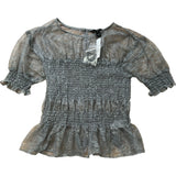 River Island Size 8 Women's Grey Lace Smock Top Short Sleeve Ruffled