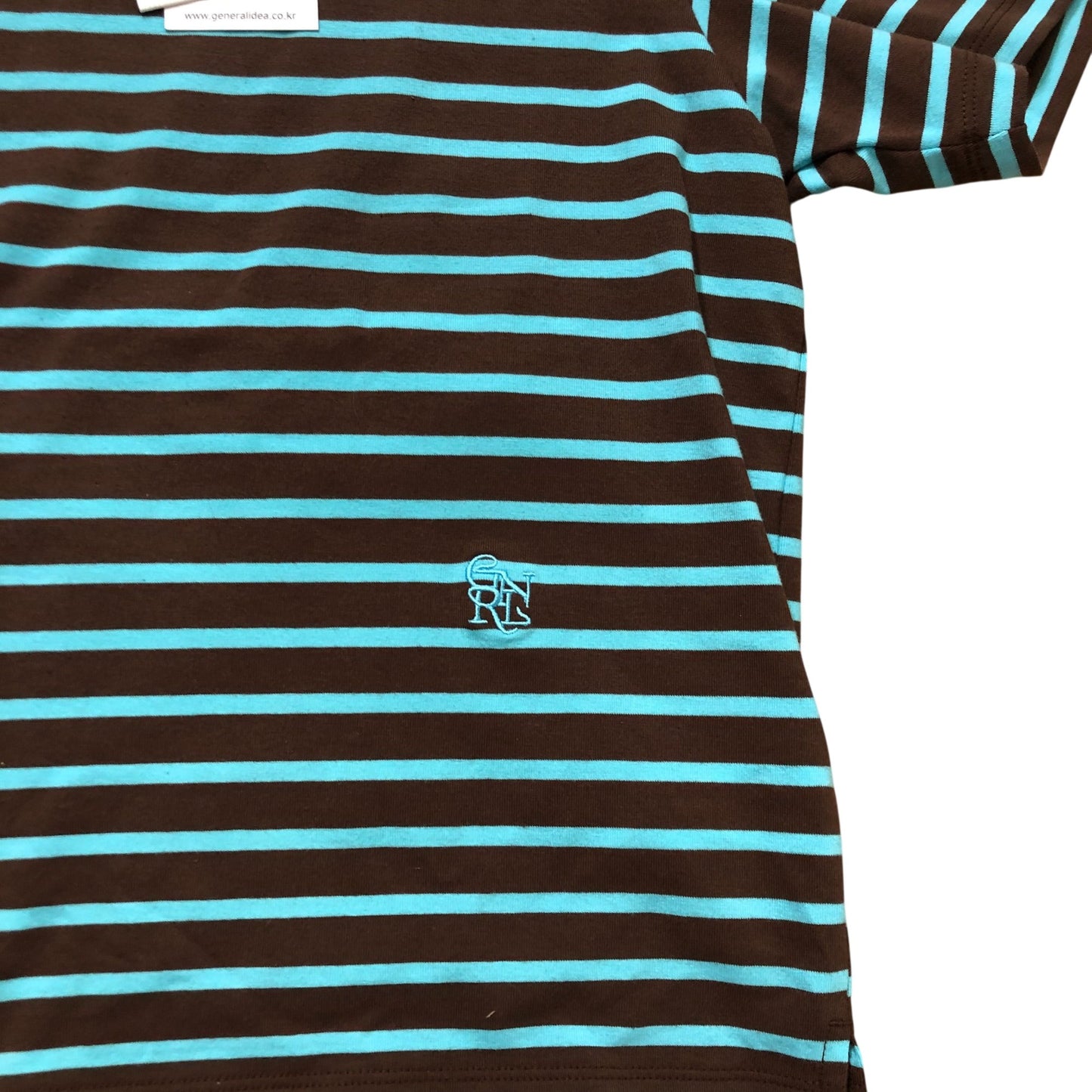 General Idea Striped T-Shirt M Cropped Casual Brown & Blue Cotton Short Sleeve