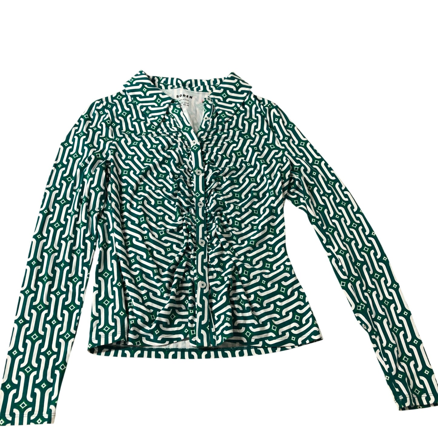 Boden Green Patterned Blouse Women's Button Front Long Sleeve UK12