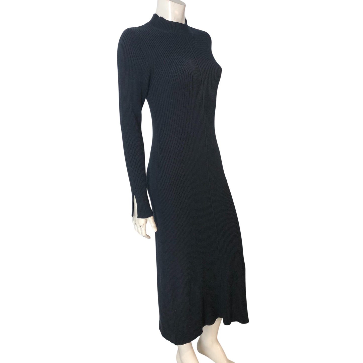 Barbour Francis Knitted Midi Dress UK12 Womens Navy Ribbed Long Sleeves